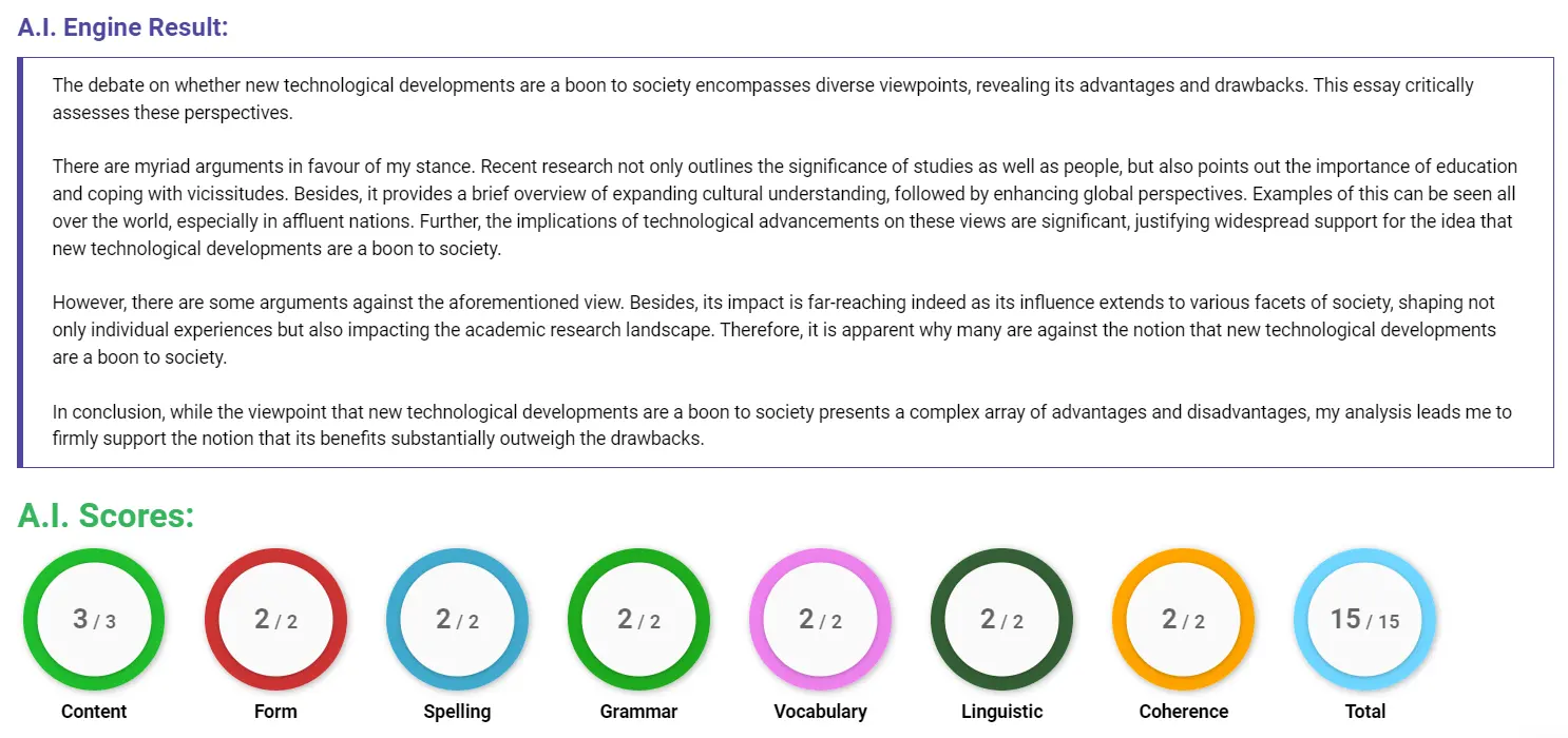 AI assessment screenshot for Impact of New Technology on Society