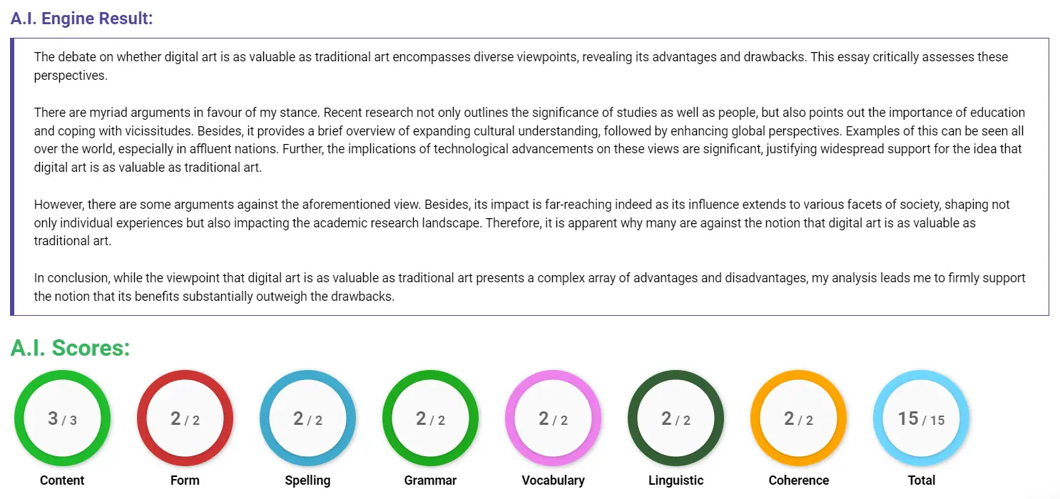 AI assessment screenshot for Is Digital Art as Valuable as Traditional Art?