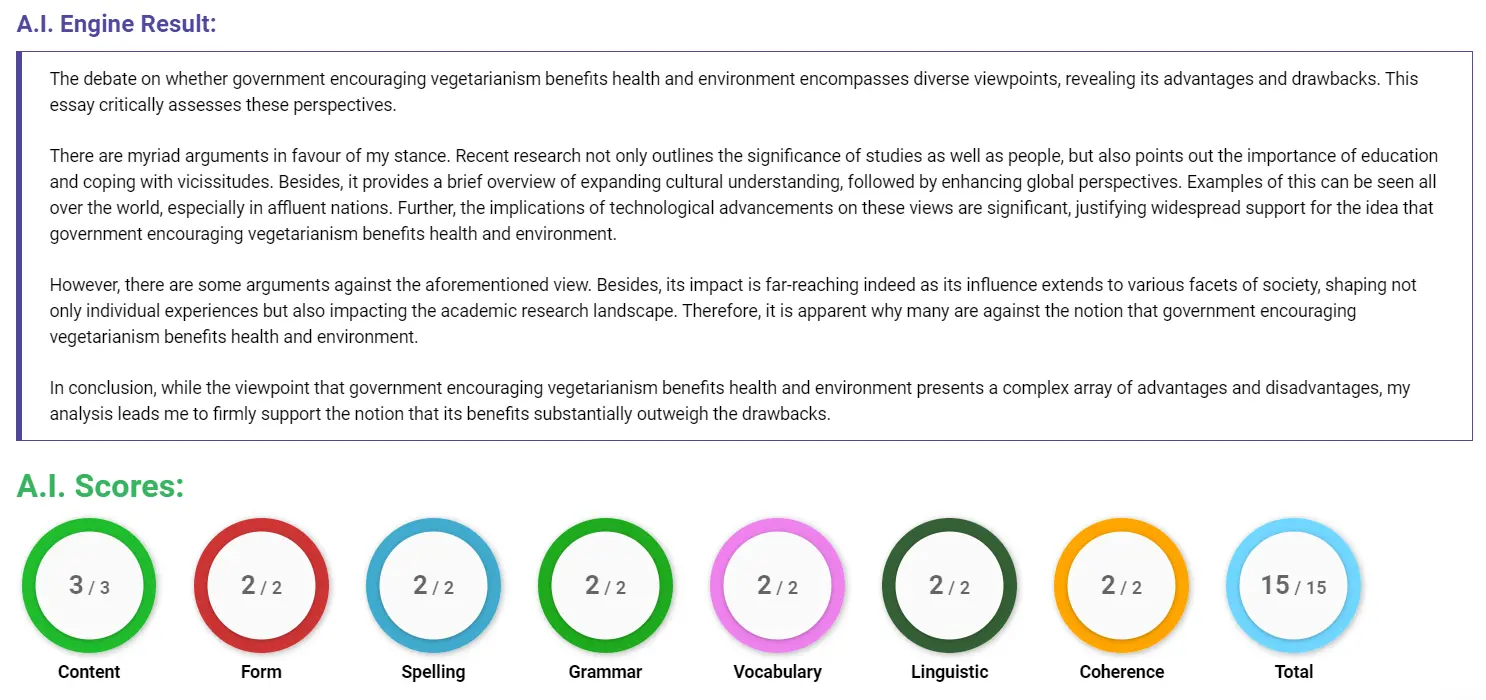 AI assessment screenshot for Should the Government Encourage Vegetarianism?