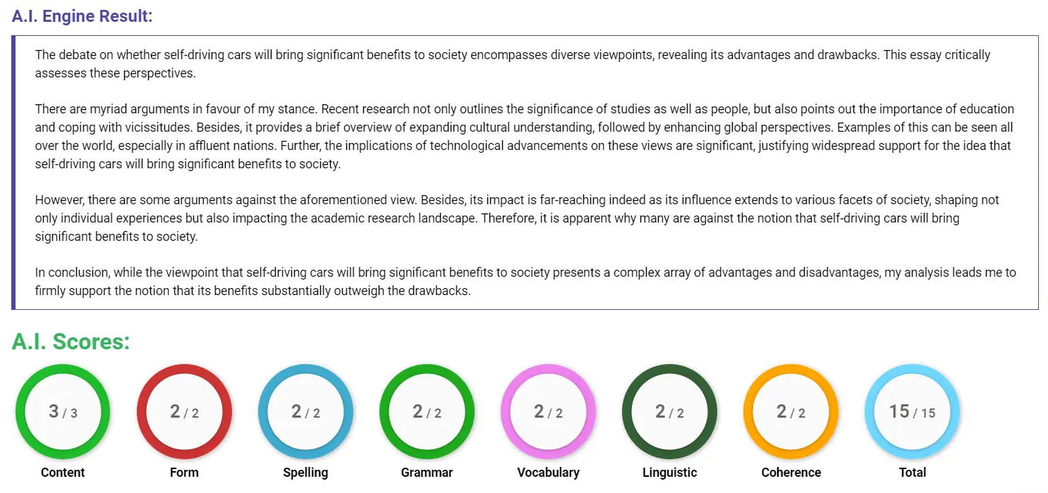 AI assessment screenshot for Self-Driving Cars: Benefit or Harm?