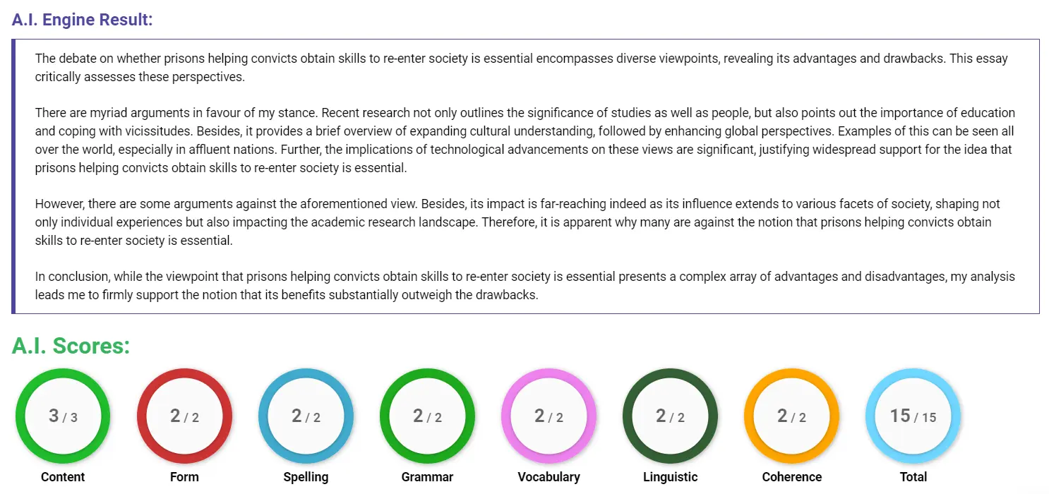 AI assessment screenshot for Skills Training for Convicts in Prisons