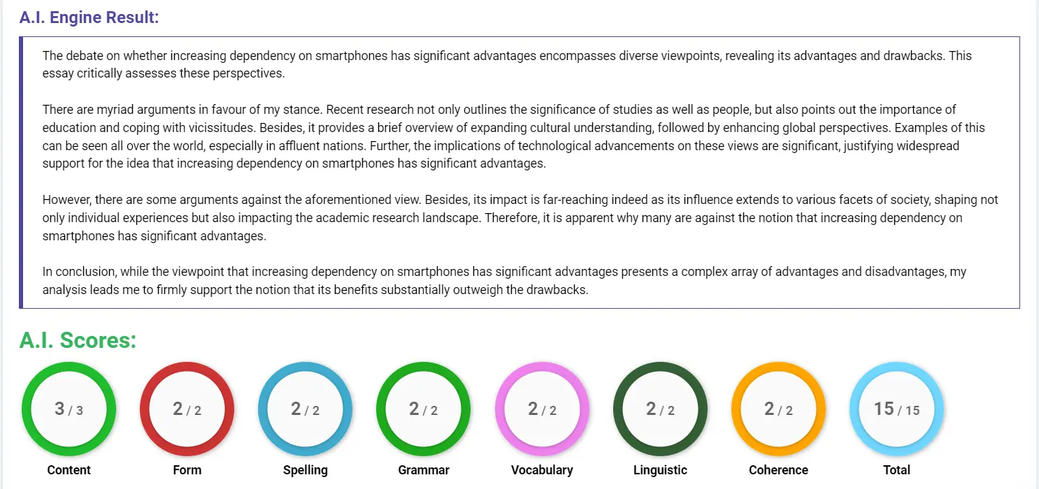 AI assessment screenshot for Dependency on Smartphones: Positive or Negative?