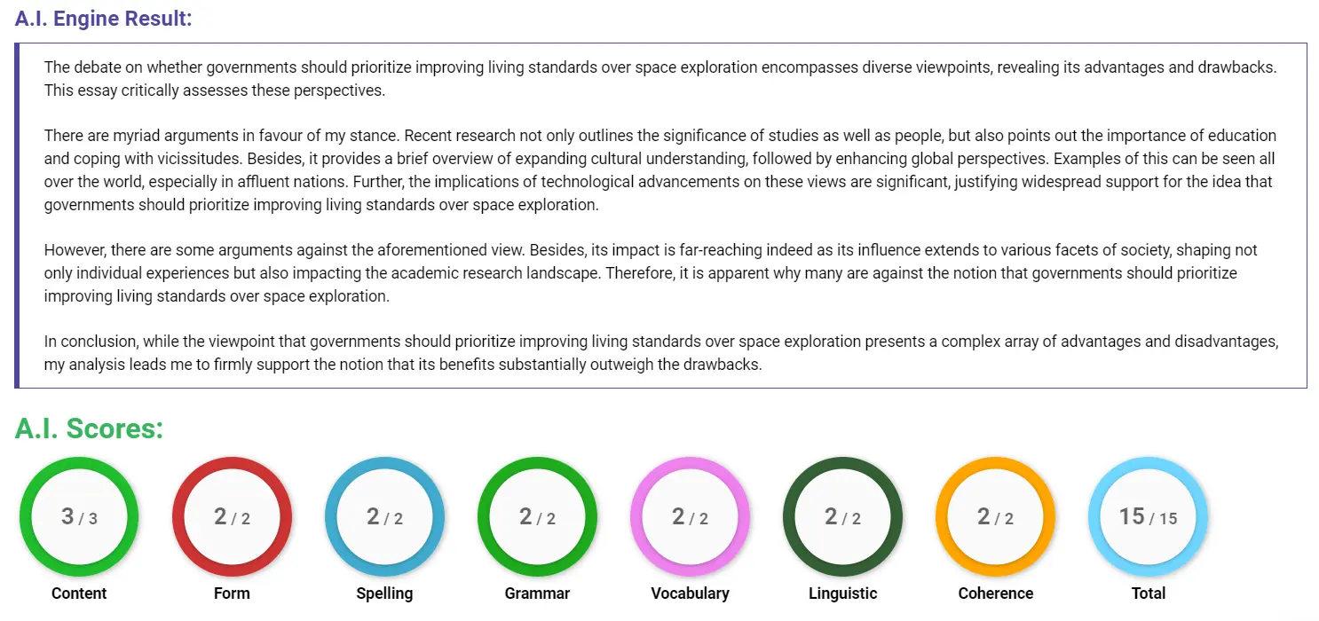 AI assessment screenshot for Investing in Earth vs. Space Exploration