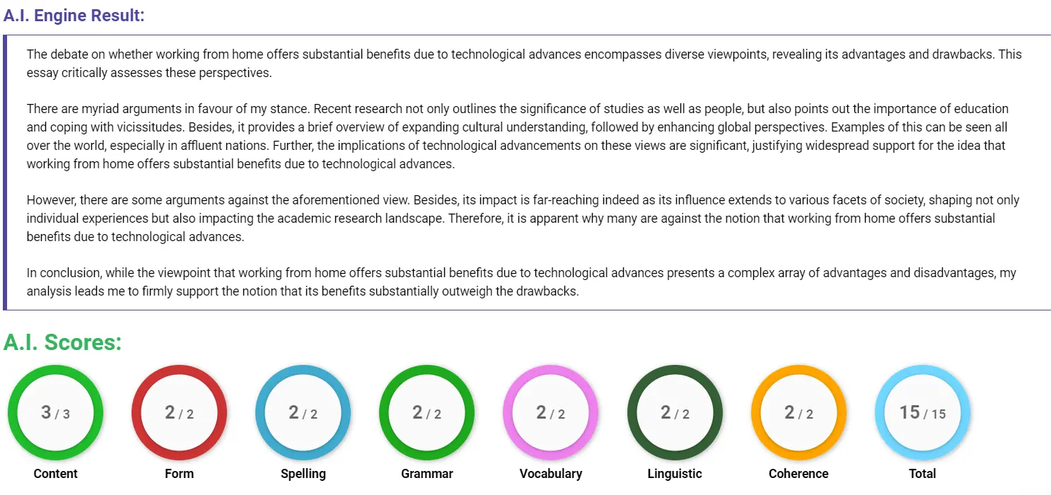 AI assessment screenshot for Is Working from Home Good or Bad for Employees?