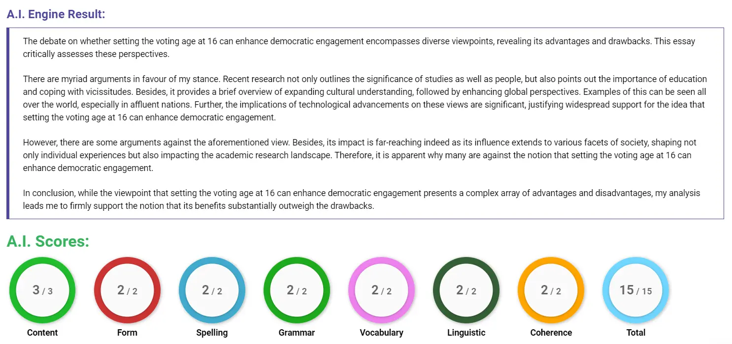 AI assessment screenshot for What is the right voting age?