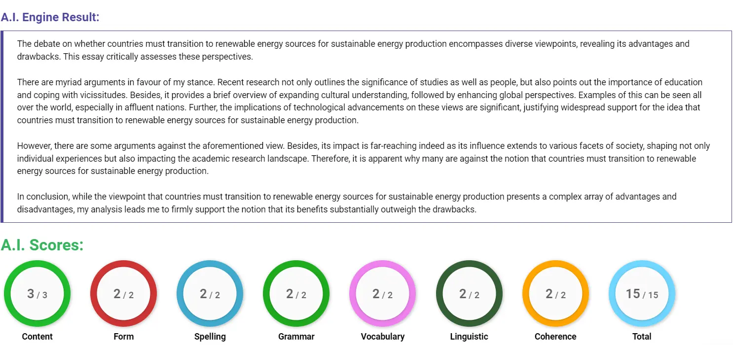 AI assessment screenshot for Future of Renewable Energy Sources