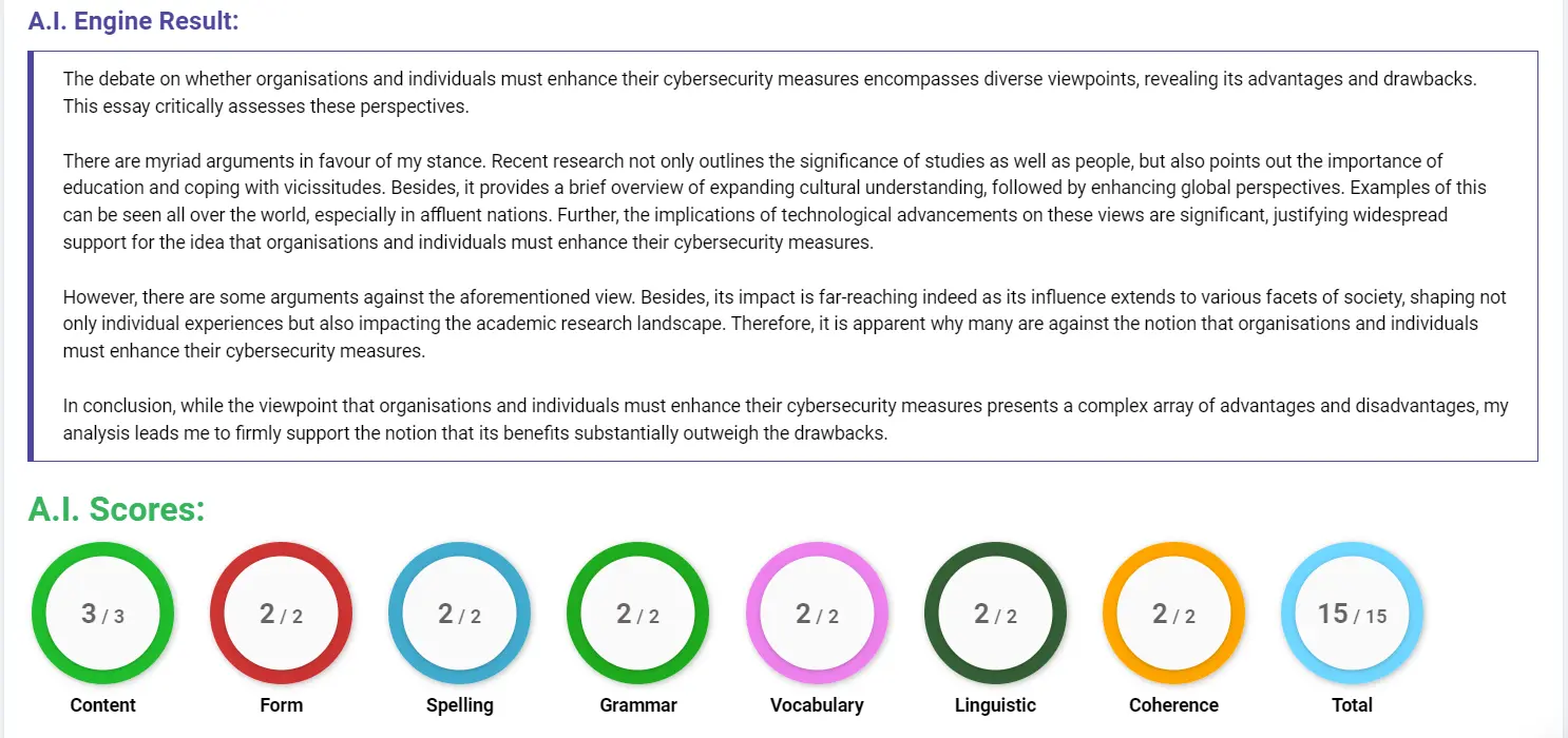 AI assessment screenshot for Cybersecurity Challenges and Solutions