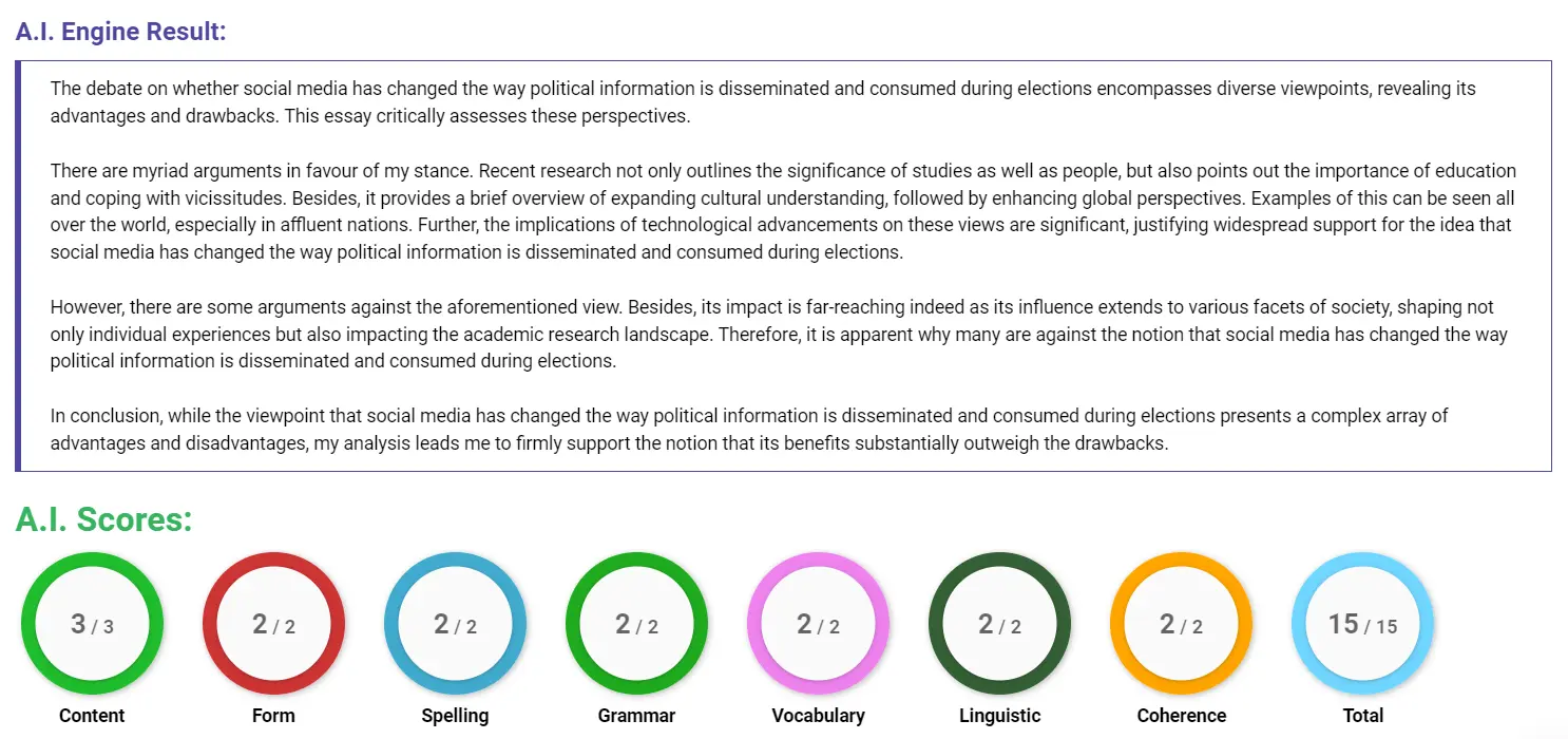 AI assessment screenshot for Social Media's Impact on Politics