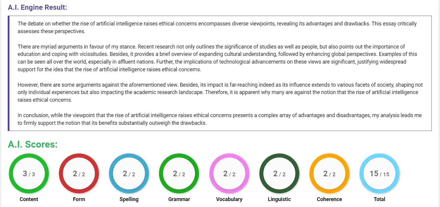 AI assessment screenshot for Ethical Concerns of Rising Artificial Intelligence