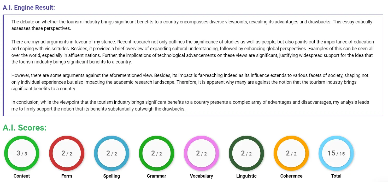AI assessment screenshot for Does Tourism Bring More Disadvantages Than Benefits?