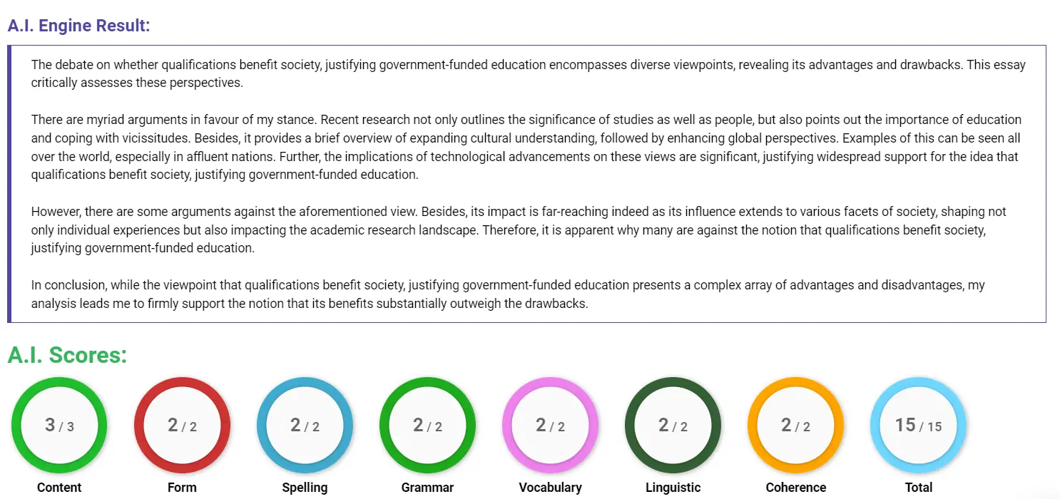 AI assessment screenshot for Should Individuals Pay for Their Education?