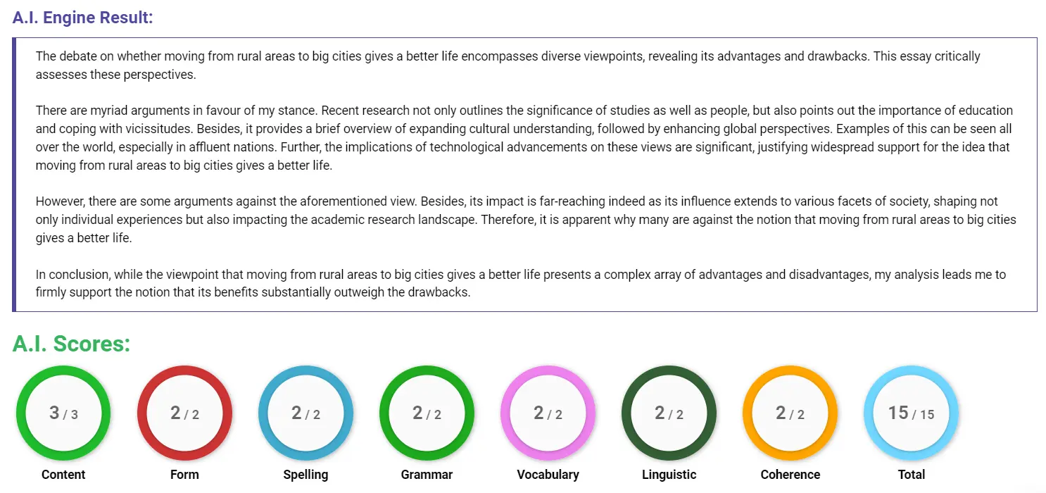 AI assessment screenshot for Rural to Urban Migration: Good or Bad?