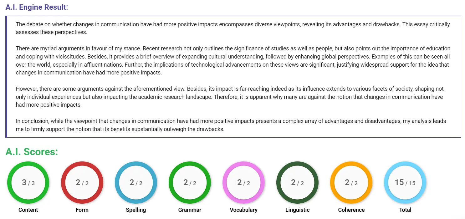 AI assessment screenshot for How Has Communication Changed in Ten Years?