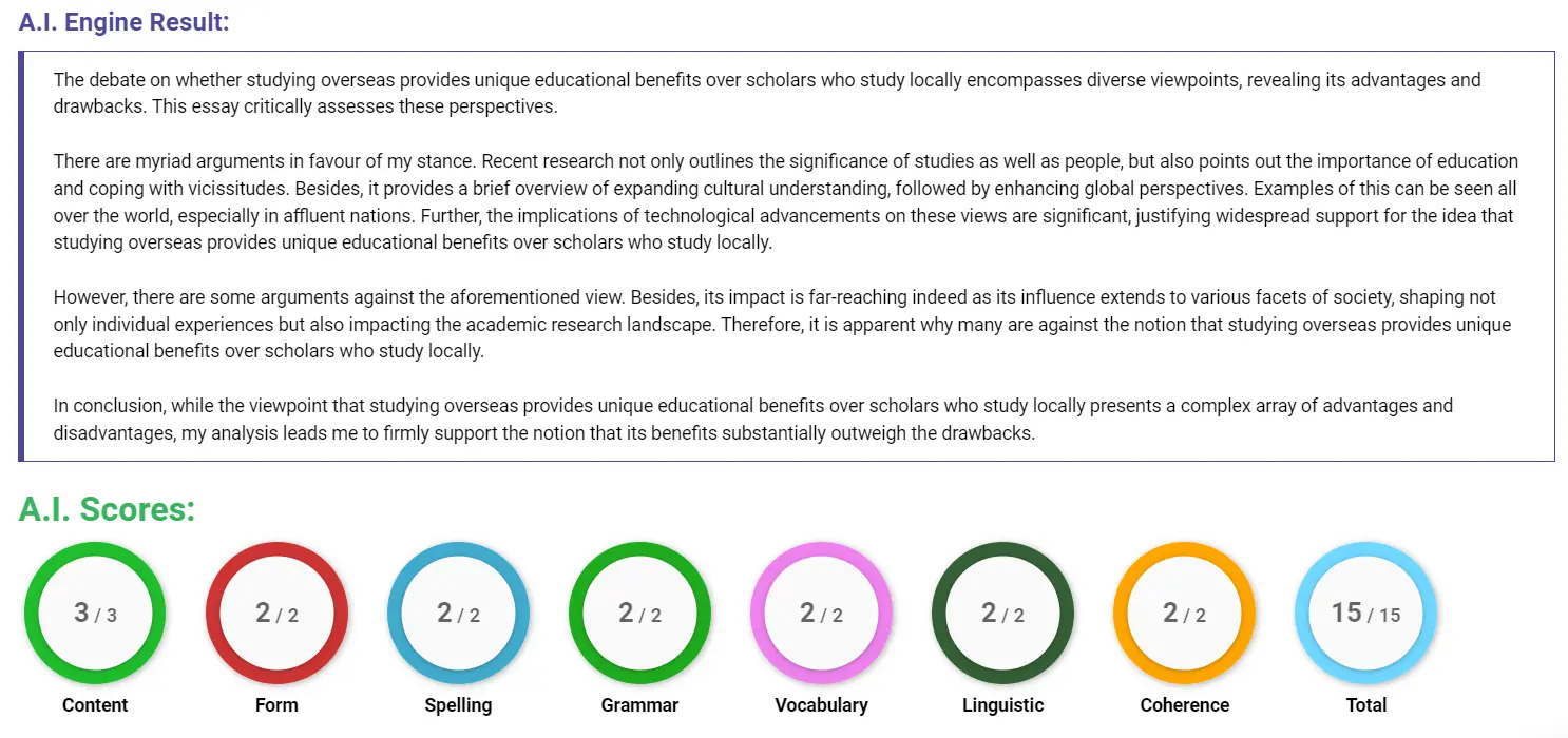 AI assessment screenshot for Is Studying Overseas Necessary for Education?