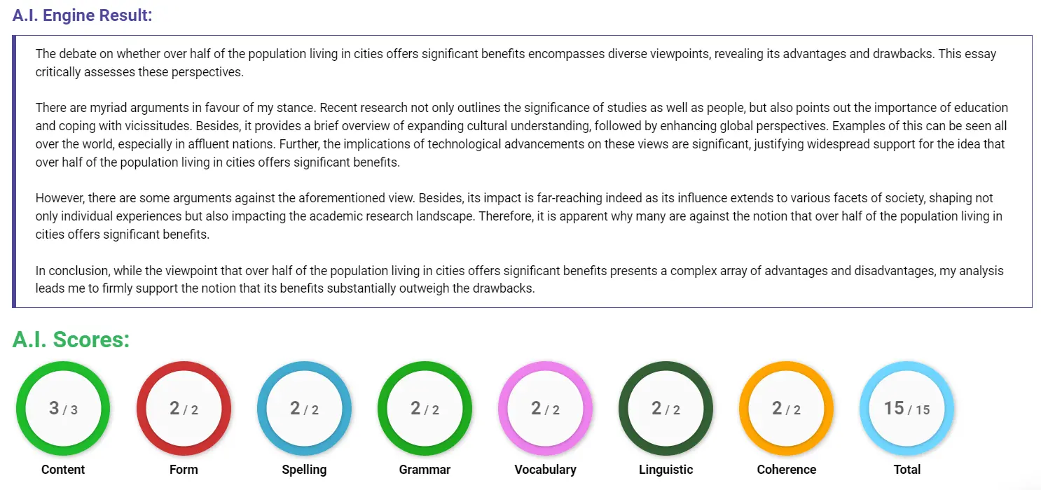 AI assessment screenshot for Living in Cities: Positive or Negative?