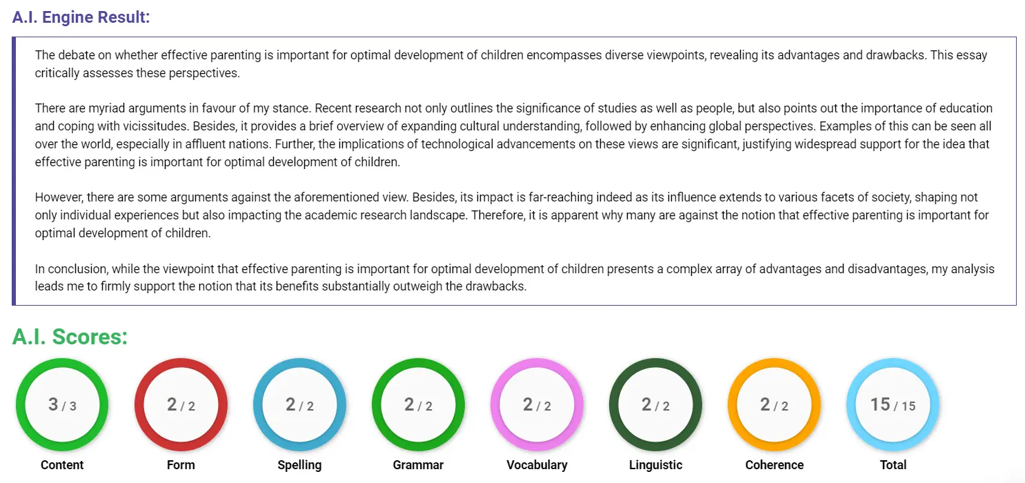 AI assessment screenshot for Is Parenting Important for Children?