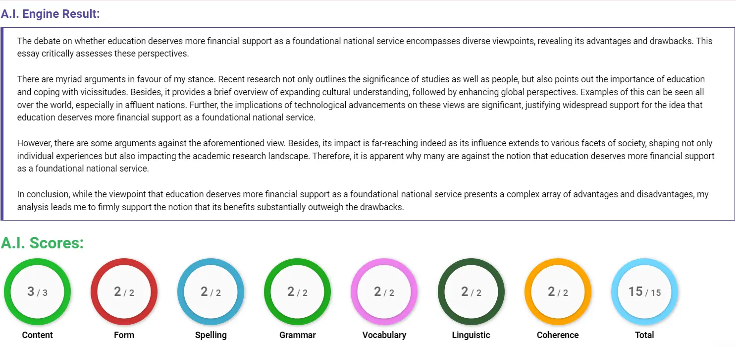 AI assessment screenshot for Education or Health: Which Needs More Funding?
