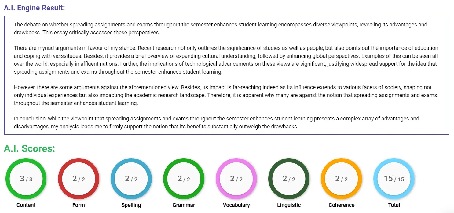 AI assessment screenshot for Exam Systems: End of Term vs. Spread Out Assessments