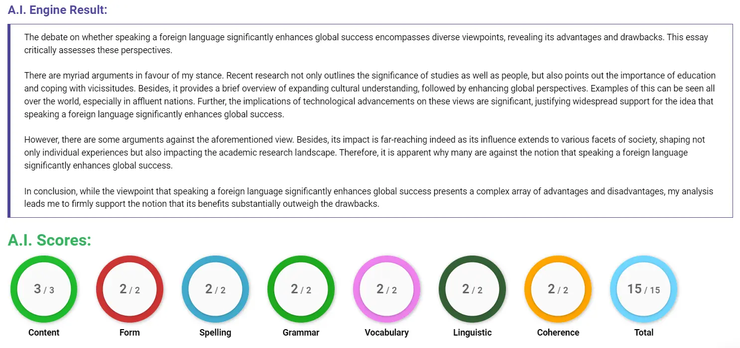 AI assessment screenshot for Importance of Speaking Foreign Languages in Globalisation