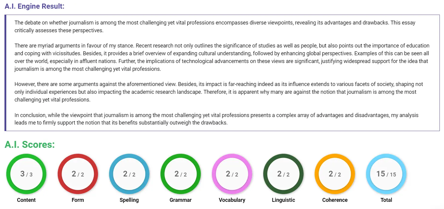 AI assessment screenshot for Is Being a Journalist a Tough Job?