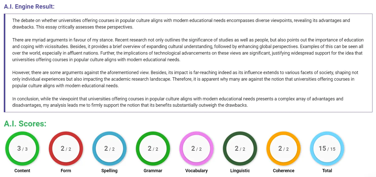 AI assessment screenshot for Degree Courses in Popular Culture: Are They Appropriate?