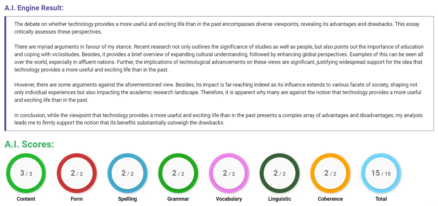 AI assessment screenshot for Is Life Better Today Because of Technology?