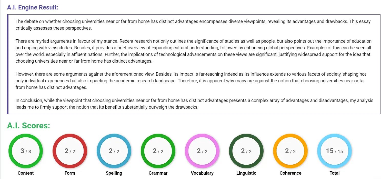 AI assessment screenshot for Choosing Universities: Close to Home or Far Away?