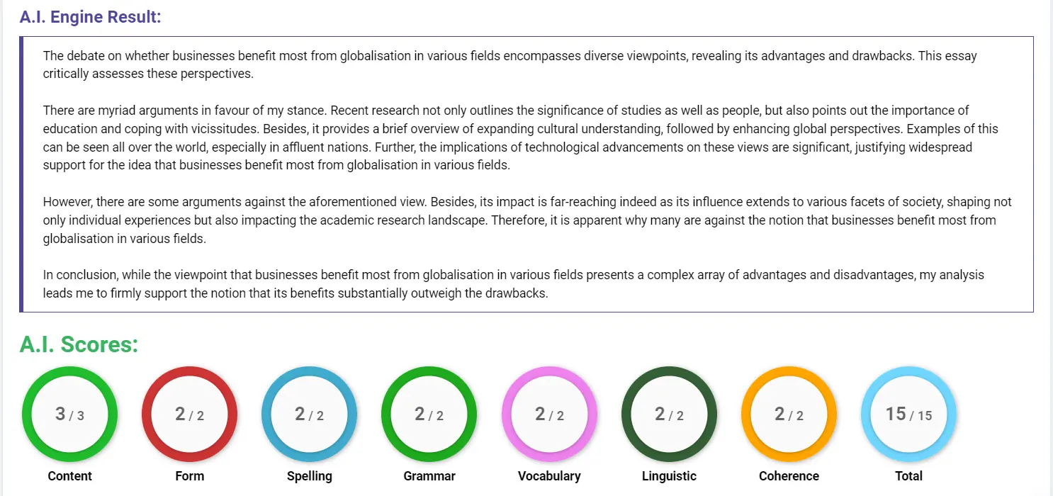 AI assessment screenshot for Who Benefits Most from Globalisation?