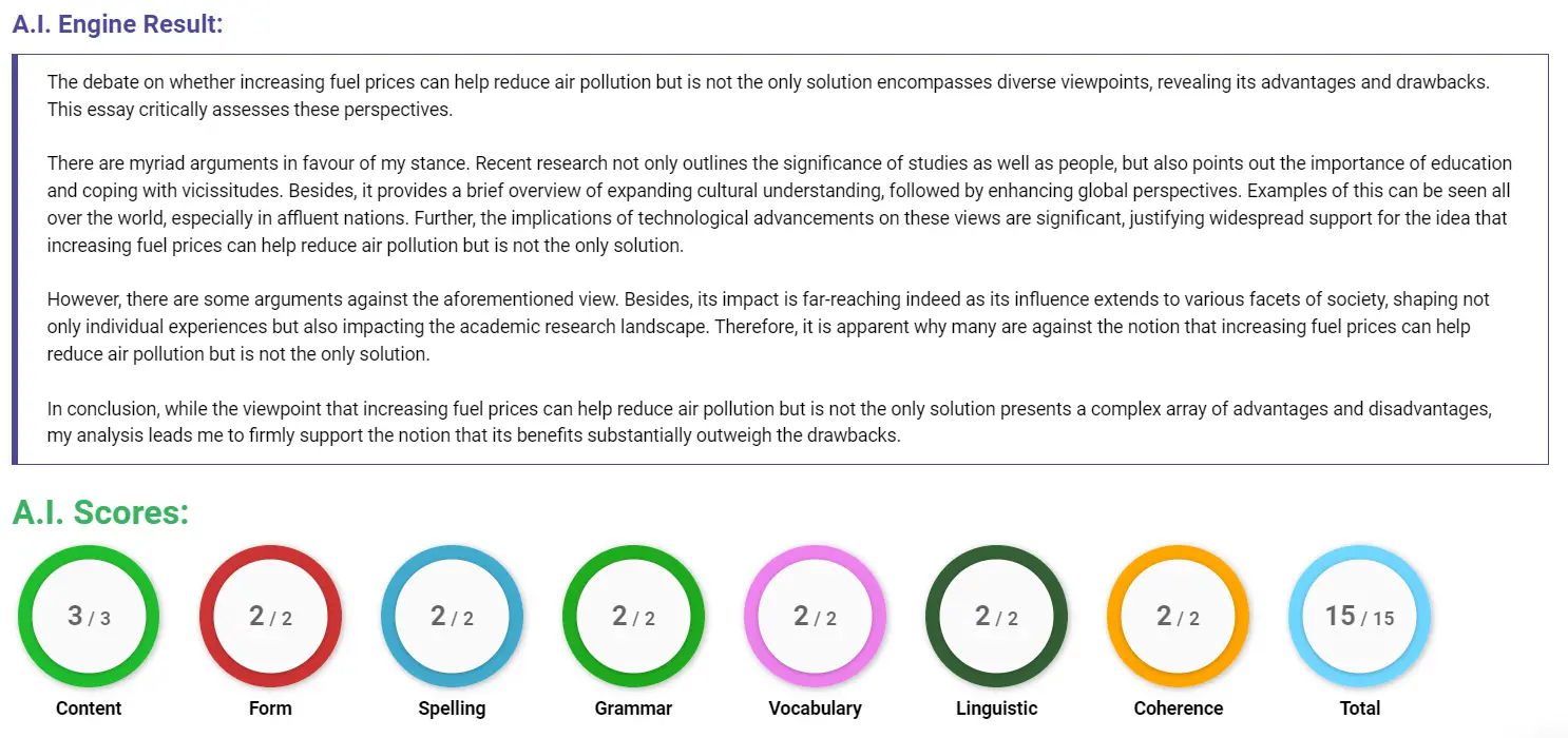 AI assessment screenshot for Is Raising Fuel Prices the Key to Less Pollution?
