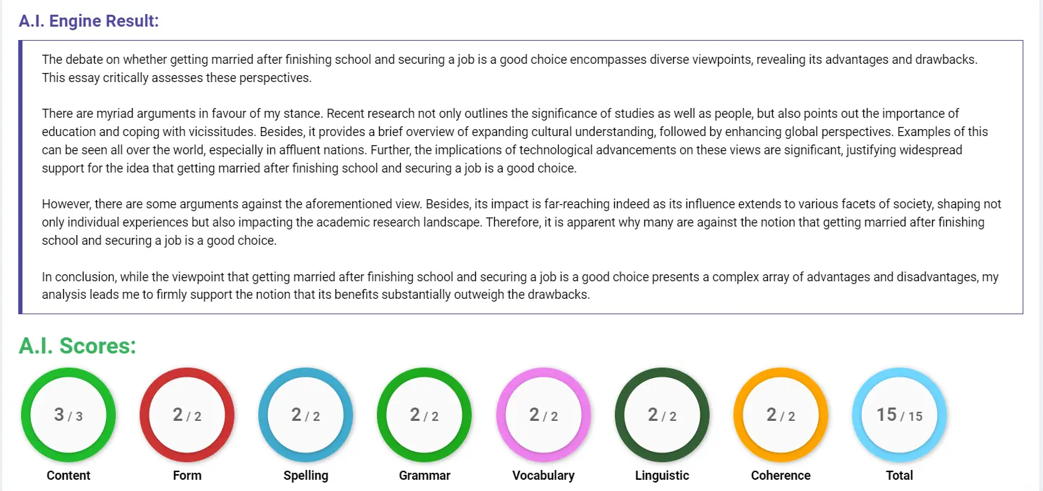 AI assessment screenshot for Is Marrying Before School and Work a Good Idea?