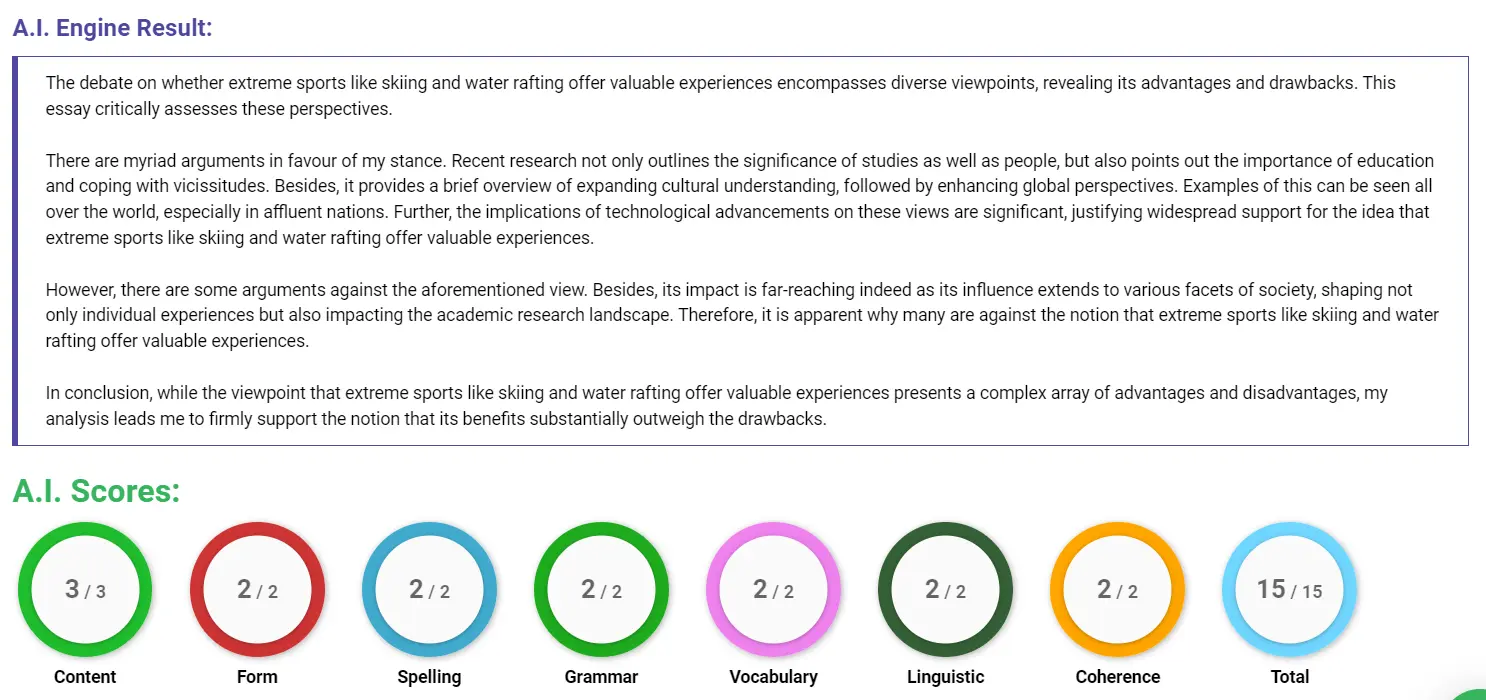 AI assessment screenshot for Are Extreme Sports Too Dangerous?