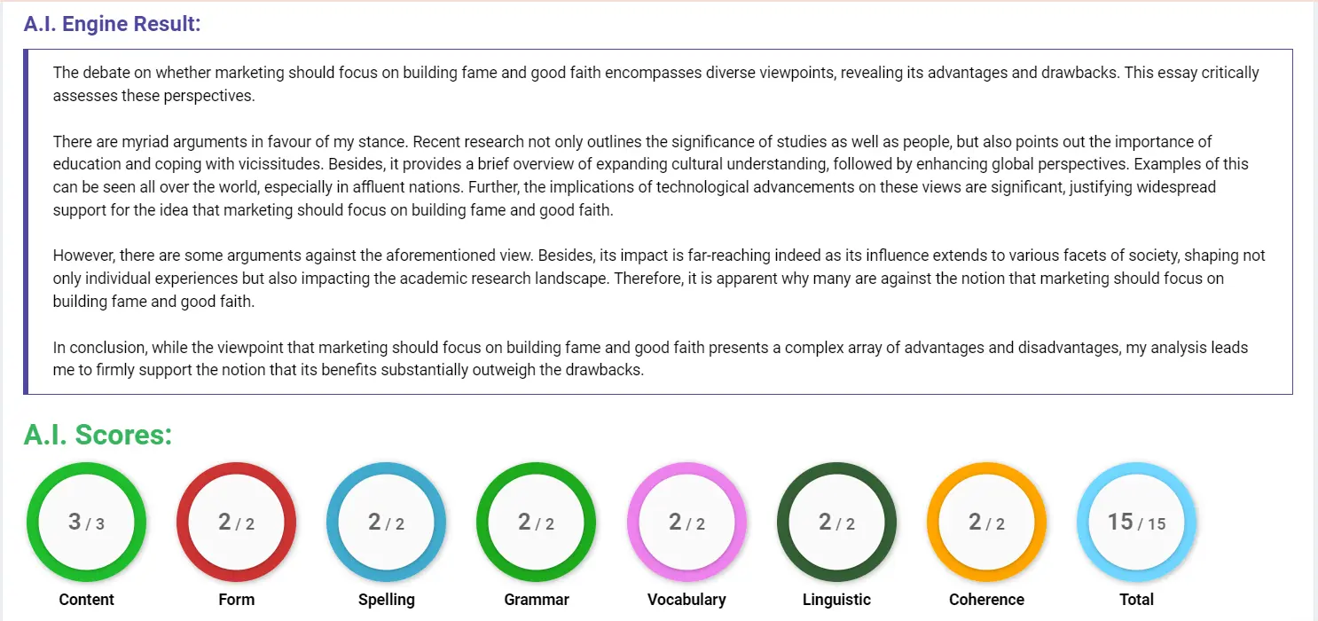 AI assessment screenshot for Marketing Strategies: Fame or Discounts?