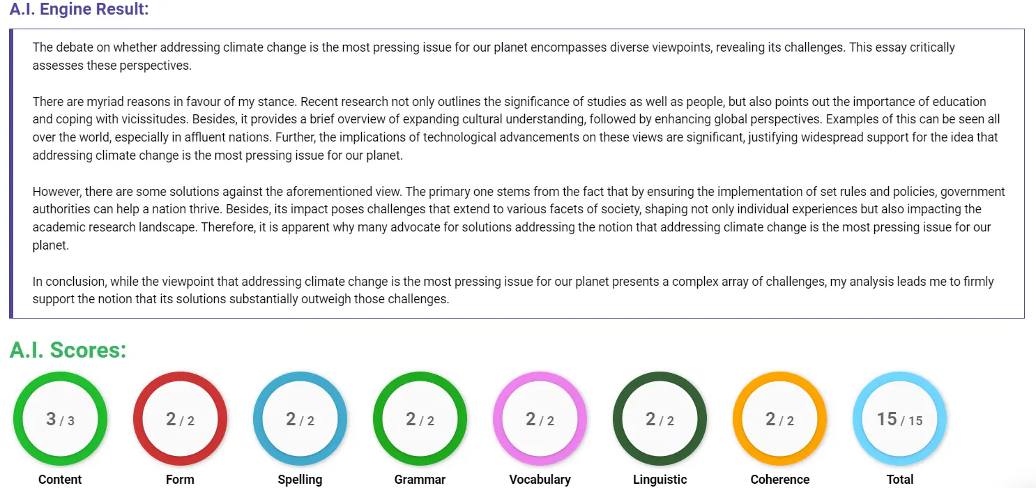 AI assessment screenshot for Most Pressing Problem for Our Planet