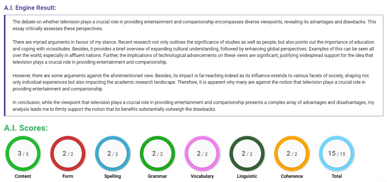 AI assessment screenshot for Role of Television in Our Lives