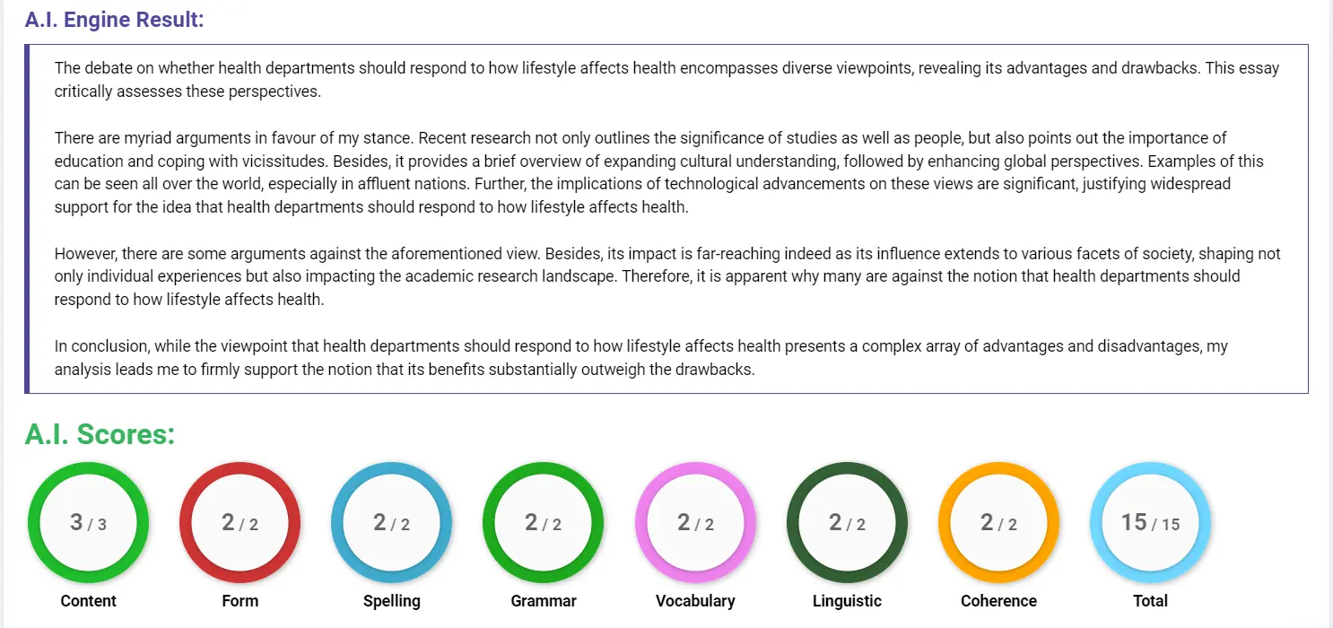 AI assessment screenshot for How Does Lifestyle Impact Health?