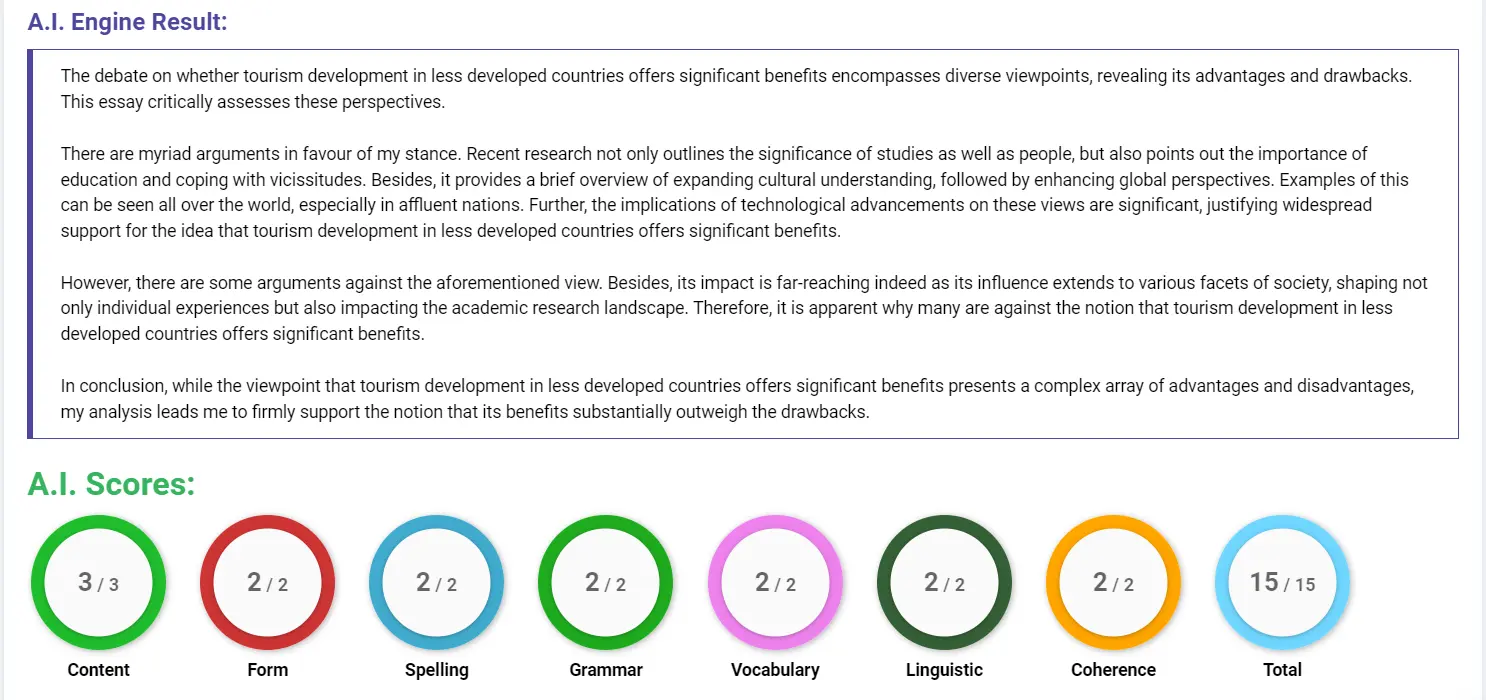 AI assessment screenshot for Tourism Growth in Less Developed Countries