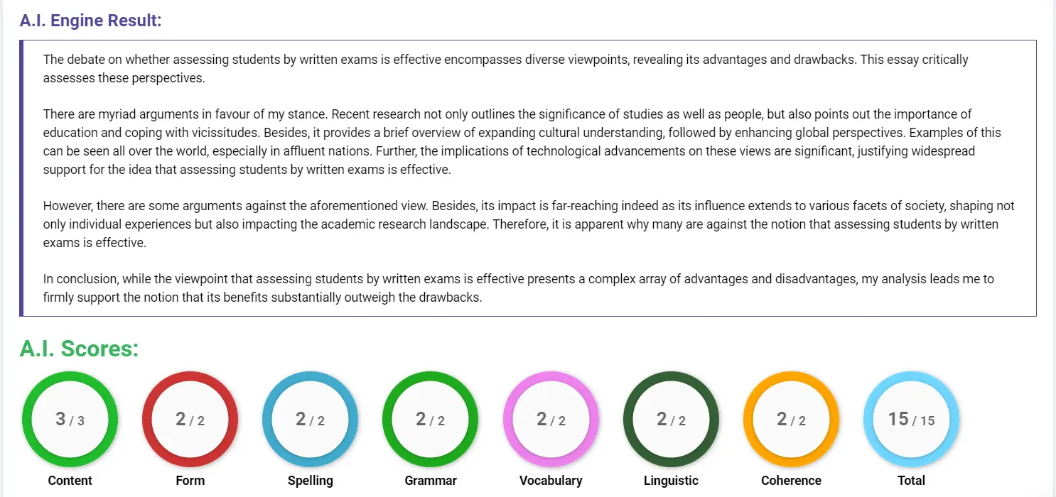 AI assessment screenshot for Is Written Exam the Right Way to Assess Students?
