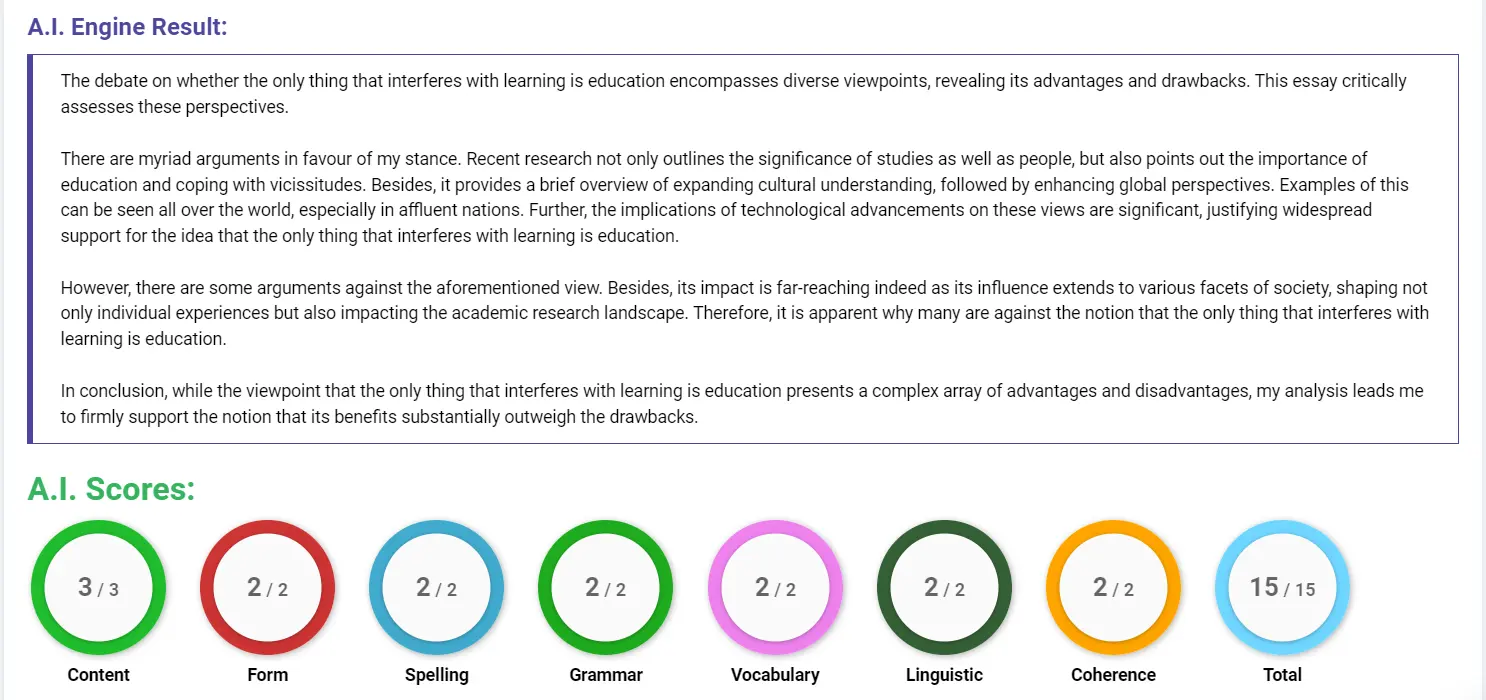 AI assessment screenshot for Education and its impact on learning