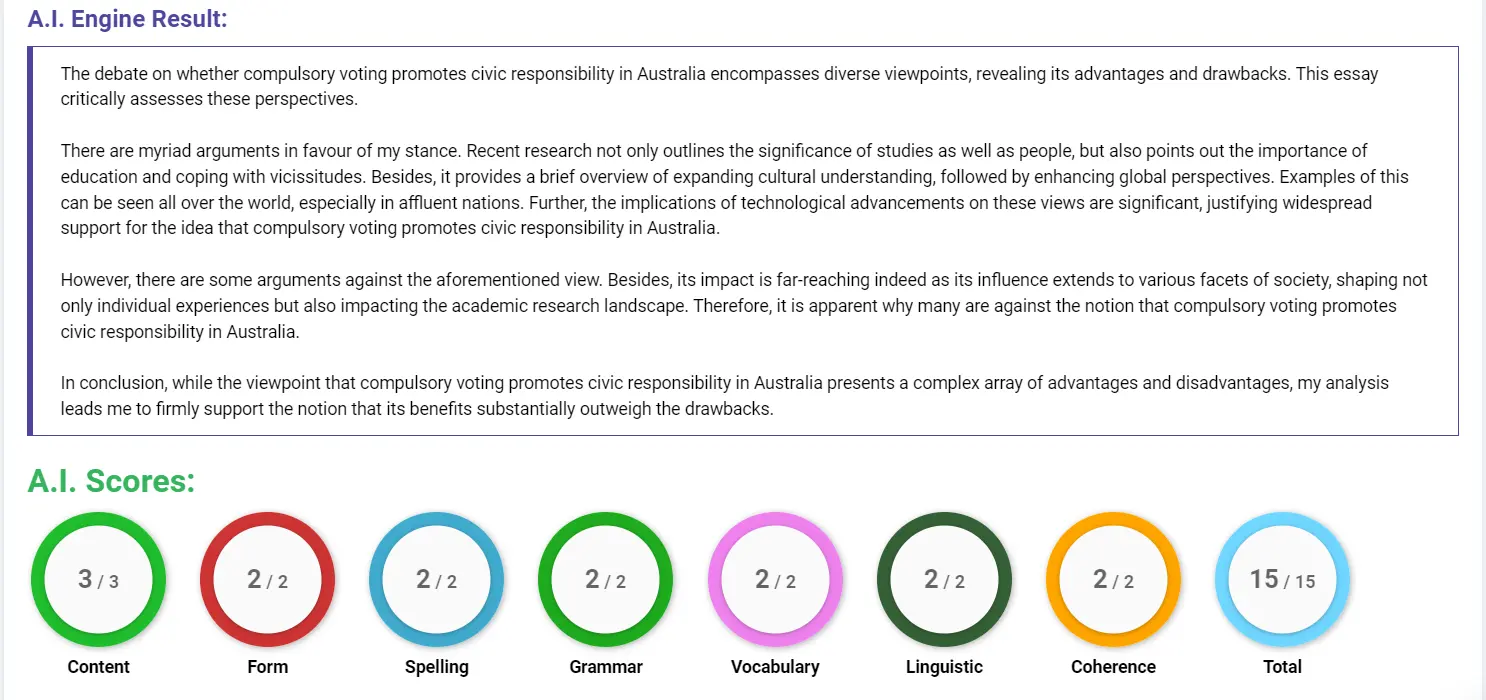 AI assessment screenshot for Is Compulsory Voting Good for Australia?