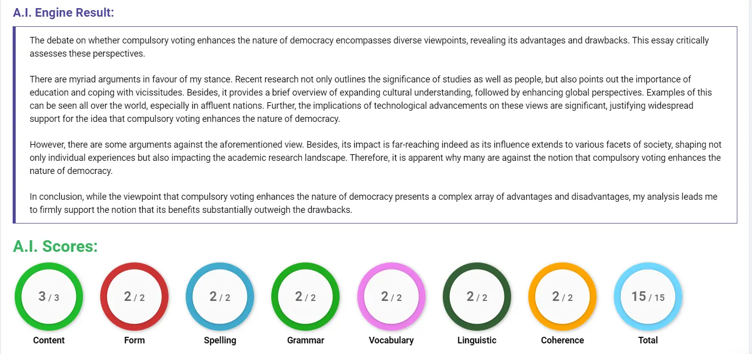 AI assessment screenshot for Compulsory Voting and Democracy