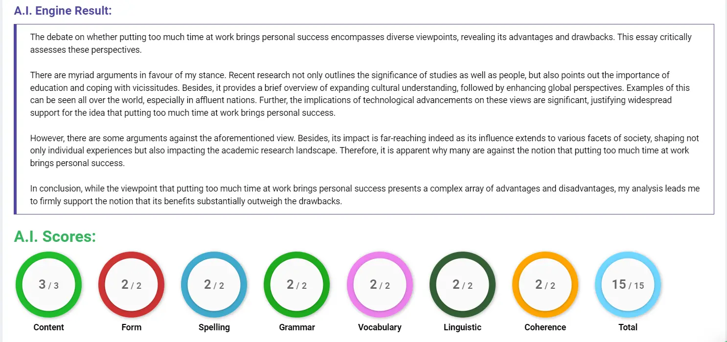 AI assessment screenshot for Work-Life Balance in Today's Society