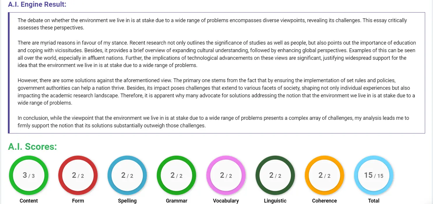 AI assessment screenshot for Causes of Environmental Problems and Responsibility