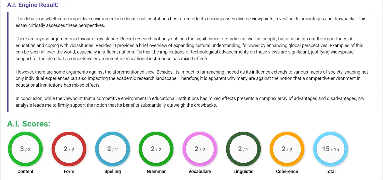 AI assessment screenshot for Is Competition in Education Good or Bad?