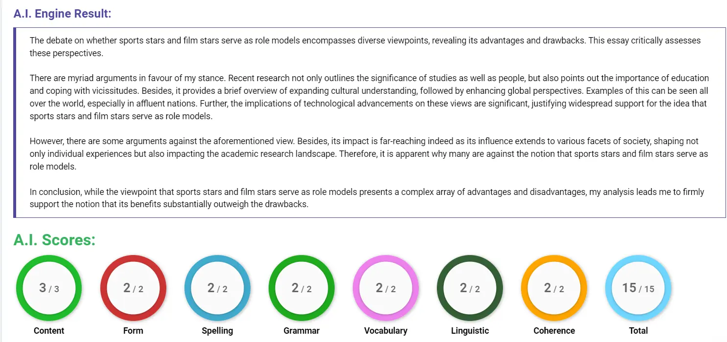 AI assessment screenshot for Are Sports and Film Stars Good Role Models?