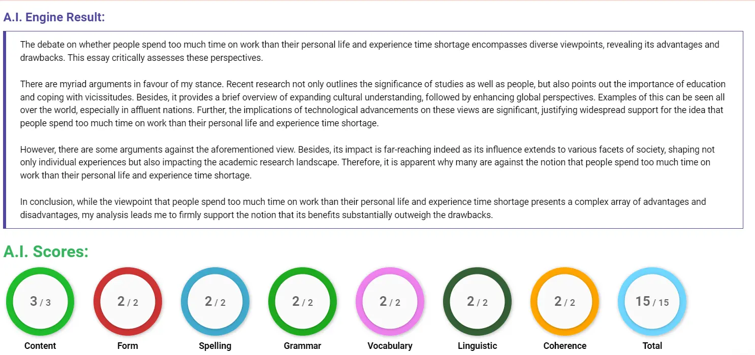 AI assessment screenshot for Balancing Work and Personal Life