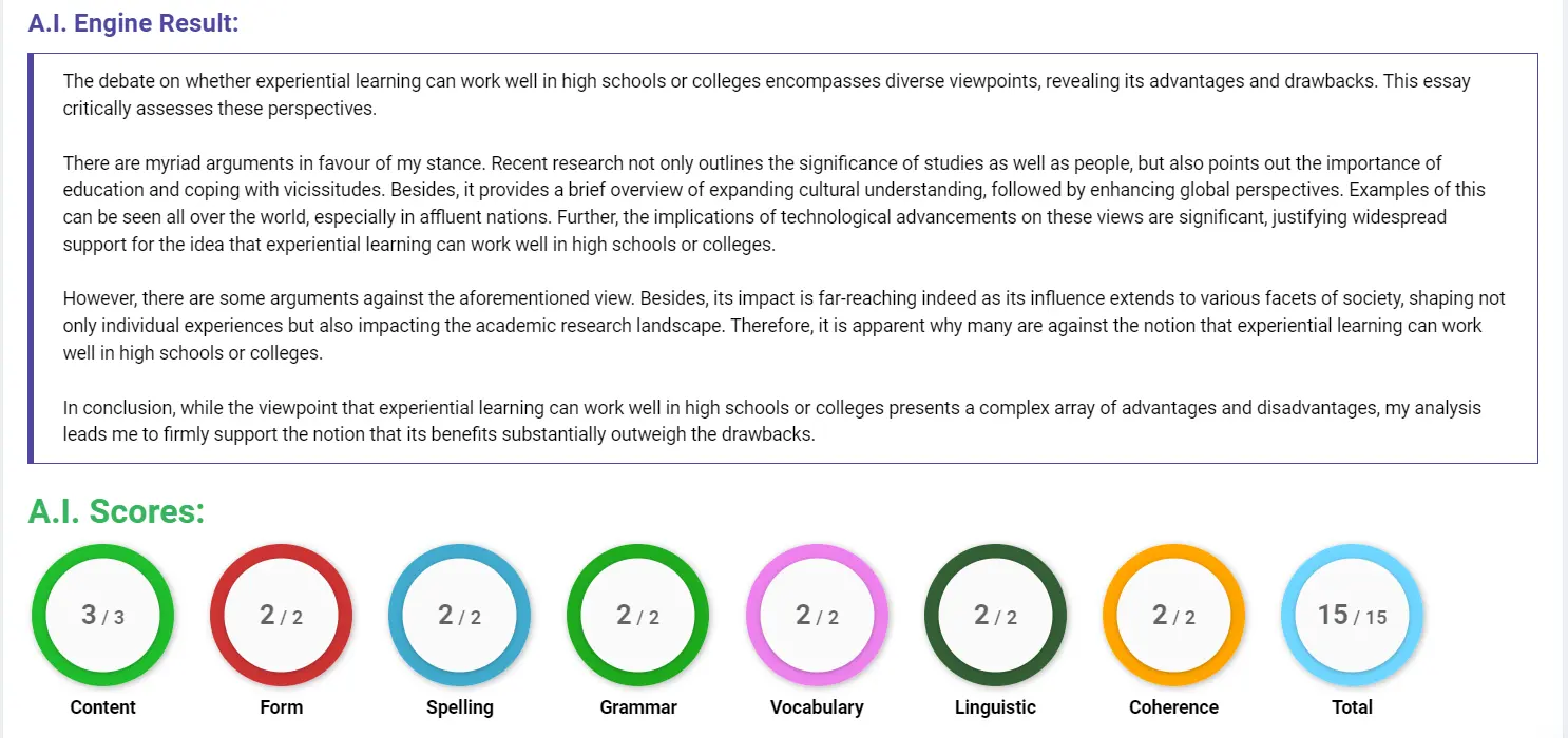 AI assessment screenshot for Experiential Learning in Education: Is It Effective?