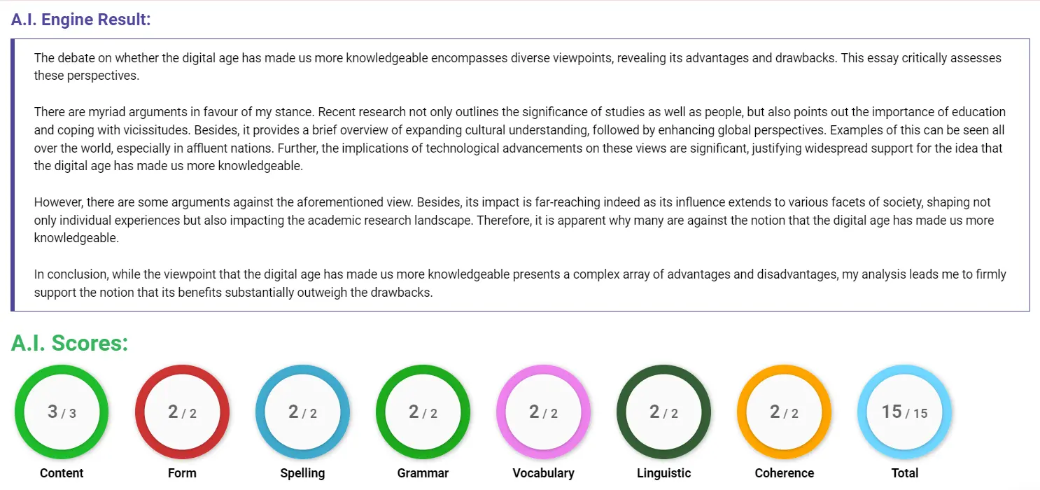 AI assessment screenshot for Digital Age: Laziness or Knowledge?