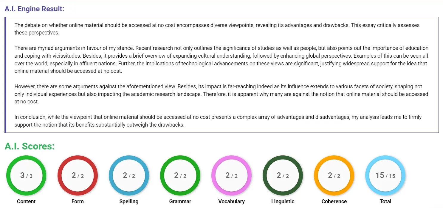 AI assessment screenshot for Should Online Materials Be Free to Access?