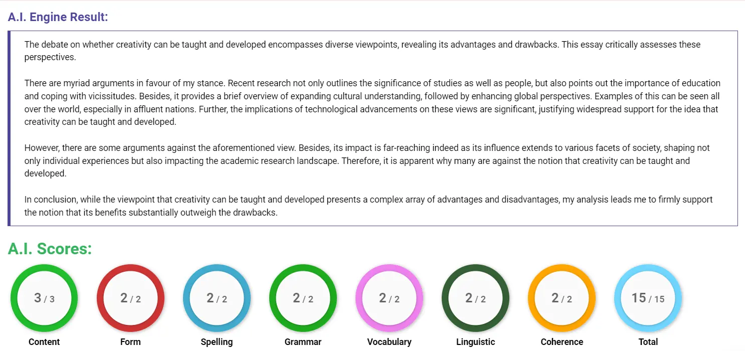 AI assessment screenshot for Is Creativity Inborn or Can It Be Taught?