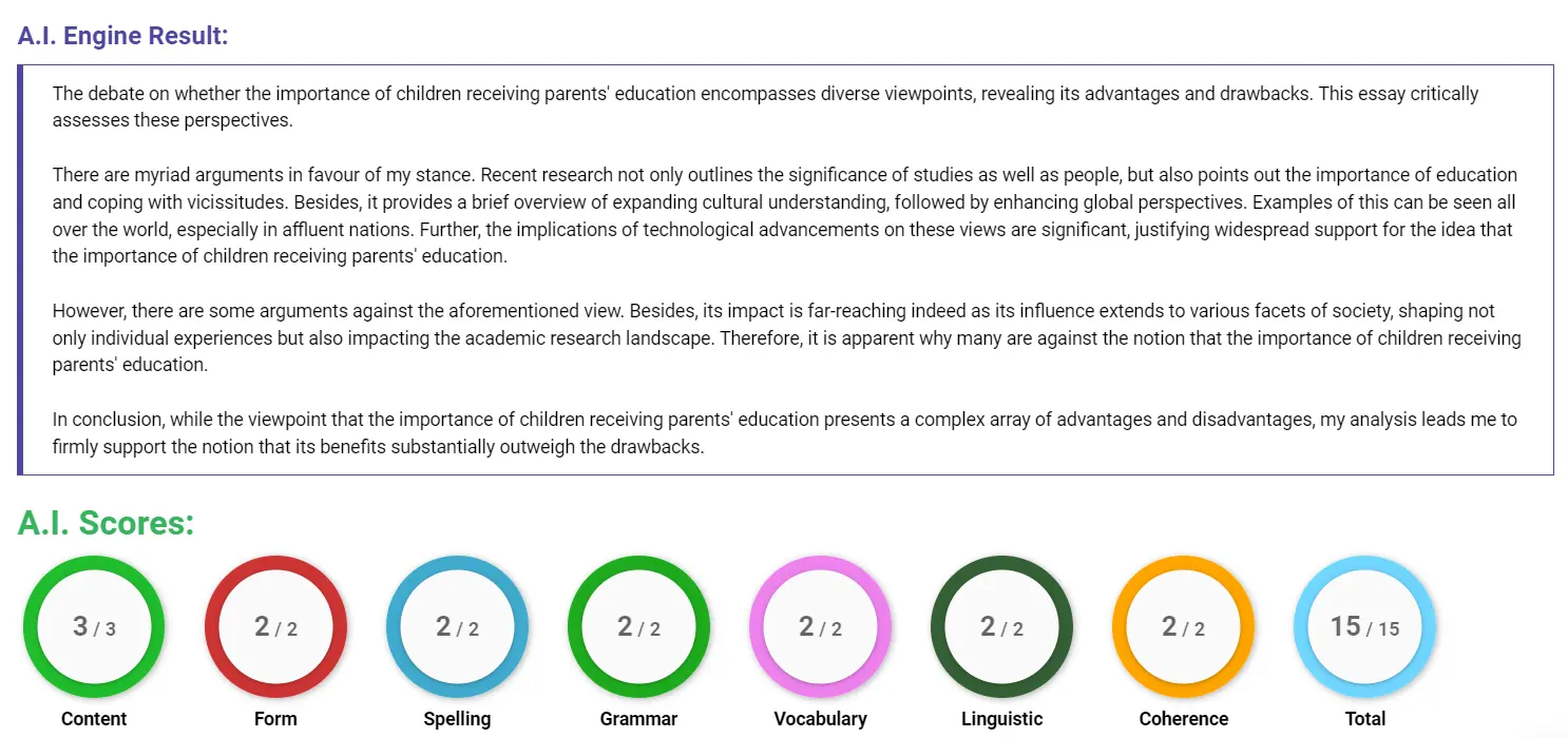 AI assessment screenshot for Importance of Parents' Education for Children